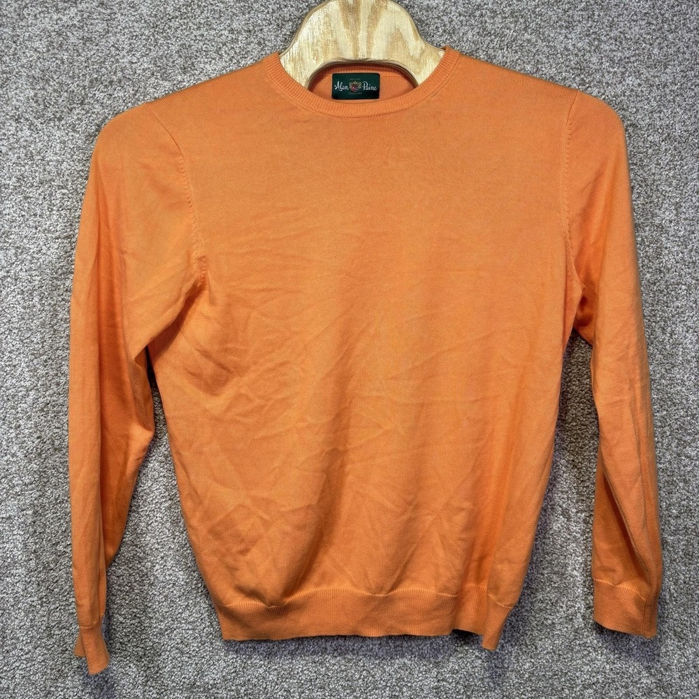 Alan Paine Sweater Mens 52 Orange 100% Cotton Crewneck Knit Pullover Lightweight